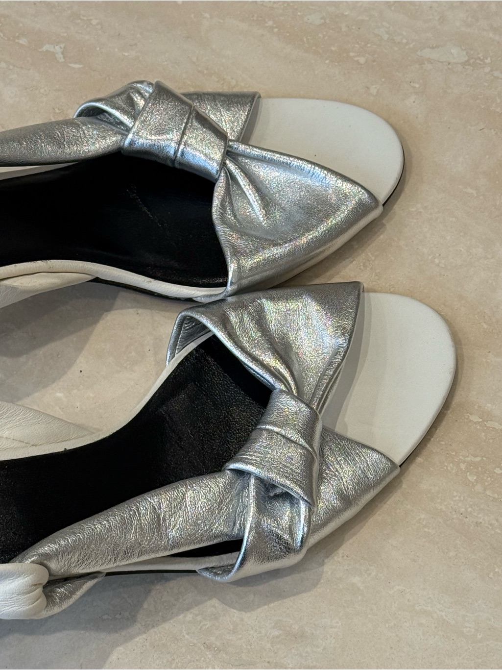 Celine Leather Silver Slingback Open Toe Sandals. Size 8. Like New!